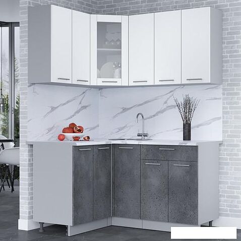 Готовая кухня Интерлиния Мила 12x15 (белый платинум/бетон портленд/белый гранит)