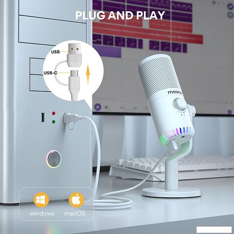 Проводной микрофон Maono DM30 (белый)