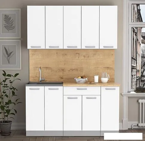 Готовая кухня Интерлиния Мила Лайт 1.5 (белый платинум/белый платинум/дуб бунратти)