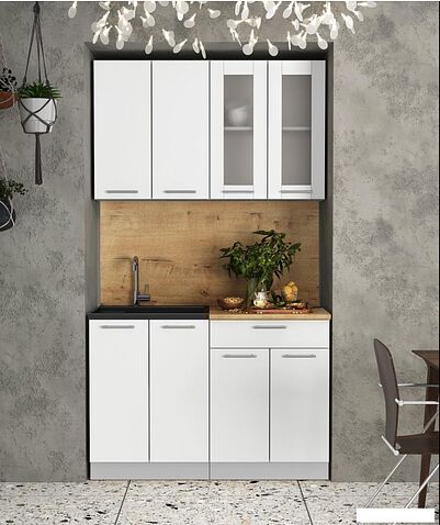 Готовая кухня Интерлиния Мила 12 (белый платинум/белый платинум глянец/дуб бунратти)