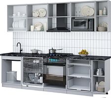 Готовая кухня Интерлиния Мила Gloss 2.7-ПМ2 (пепел/красный глянец/кастилло темный)