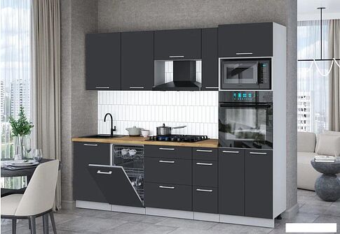 Готовая кухня Интерлиния Мила Gloss 2.45-ПМ3 (пепел/пепел/дуб бунратти)