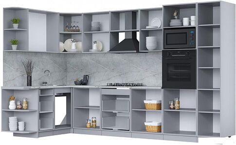 Готовая кухня Интерлиния Мила Лайт 1.68x3.4 левая (бетон потленд/бетон портленд/дуб бунратти)