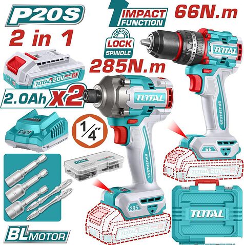 Total TCKLI20277 (шуруповерт, винтоверт, 2 АКБ, кейс)