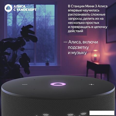 Умная колонка Яндекс Станция Мини 3 с часами (черный)