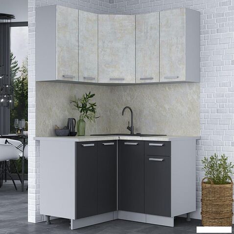 Готовая кухня Интерлиния Мила Лайт 1.2x1.2 (бетон лайт/антрацит/опал светлый)