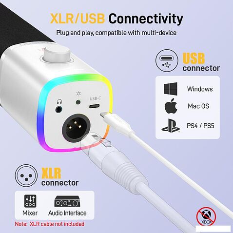 Проводной микрофон Maono PD100X (белый)