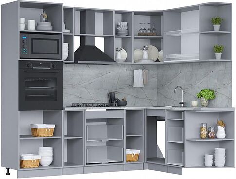 Готовая кухня Интерлиния Мила 1.68x2.4 правая (бетон потленд/бетон портленд/дуб бунратти)