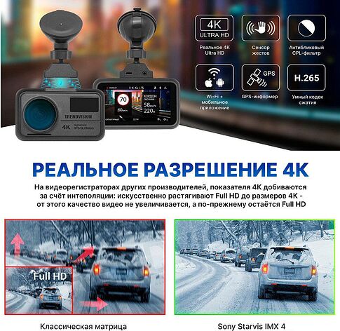 Видеорегистратор-GPS информатор (2в1) TrendVision TDR-725 Real 4K 2CH