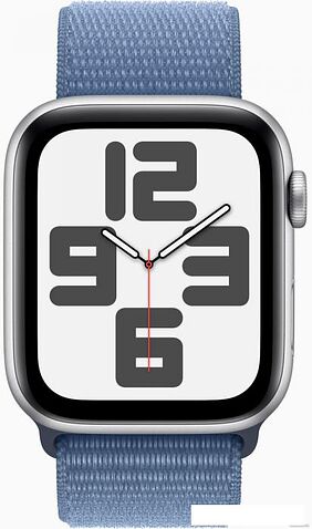Умные часы Apple Watch SE 2 44 мм (алюминиевый корпус, серебристый/зимний синий, нейлоновый ремешок)