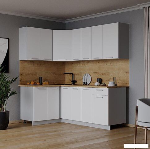 Готовая кухня Интерлиния Мила Лайт 1.2x1.9 (белый платинум/белый платинум/дуб бунратти)