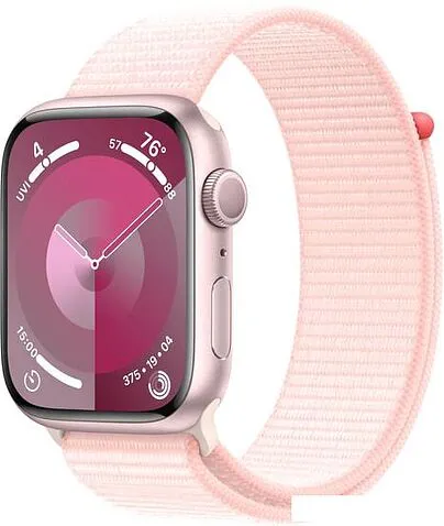 Умные часы Apple Watch Series 9 45 мм (алюминиевый корпус, розовый/розовый, нейлоновый ремешок)