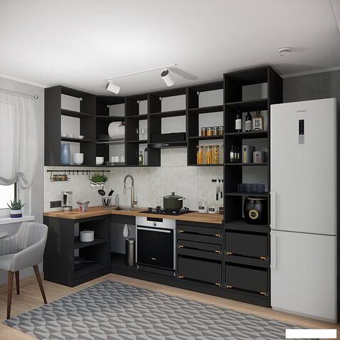 Готовая кухня ВерсоМебель Эко Премиум 1.2x2.7 левая (кашемир/ст. дуб вотан)