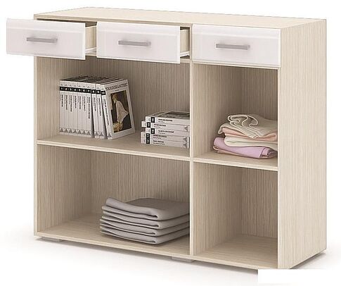 Комод Стендмебель Симба 3 ящика (белый глянец-дуб белфорт)