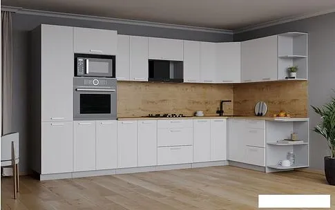 Готовая кухня Интерлиния Мила Лайт 1.68x3.4 правая (белый платинум/белый платинум/дуб бунратти)