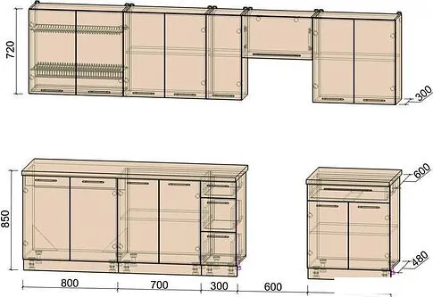 Готовая кухня Интерлиния Мила Пластик 3.1 А (слива глянец/опал светлый)