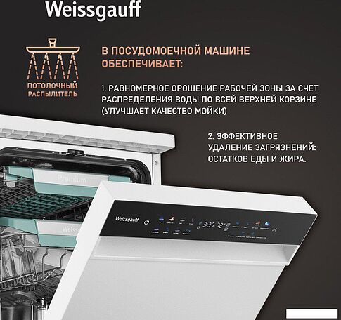 Отдельностоящая посудомоечная машина Weissgauff DW 4539 Inverter Touch AutoOpen White