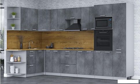 Готовая кухня Интерлиния Мила Лайт 1.68x3.4 левая (бетон потленд/бетон портленд/дуб бунратти)