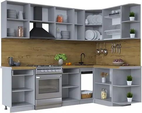 Готовая кухня Интерлиния Тренд 1.5x2.5 правая (океан/слоновая кость/серый каспий)