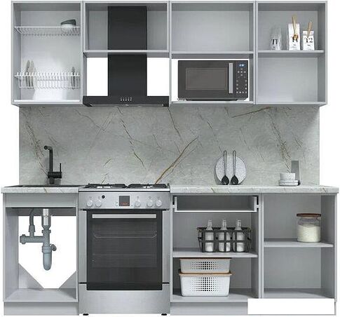 Готовая кухня Интерлиния Берес 2.2В (дуб снежный/серый каспий)