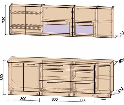 Готовая кухня Интерлиния Мила Пластик 2.6 В (черный глянец-белый глянец-опал светлый)