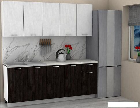 Готовая кухня ЭлиГард Lion 2.0 (белый структурный/дуб марбург/королевский опал)