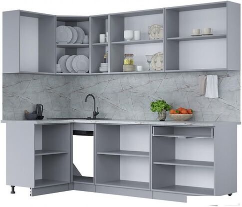 Готовая кухня Интерлиния Мила Лайт 1.2x2.5 (белый платинум/бетон портленд/белый гранит)