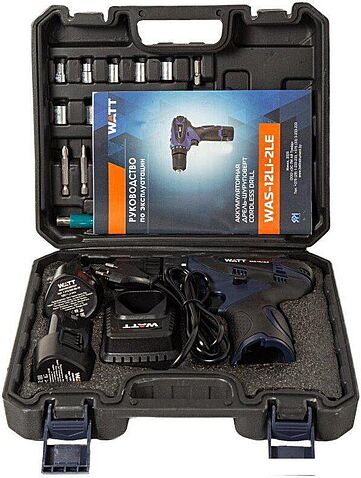 Шуруповерт WATT WAS-12Li-2 LE 1.012.020.00 (с 2-мя АКБ, кейс)