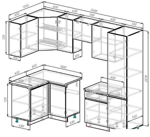 Готовая кухня ВерсоМебель Эко-7 1.2x2.6 левая (красный чили/антрацит/ст.мрамор итальянский)