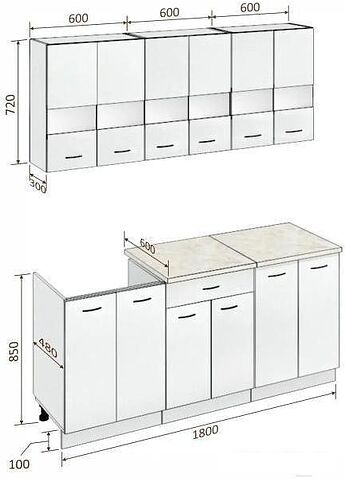 Кухня Кортекс-мебель Корнелия Экстра 1.8м (дуб сонома/марсель)
