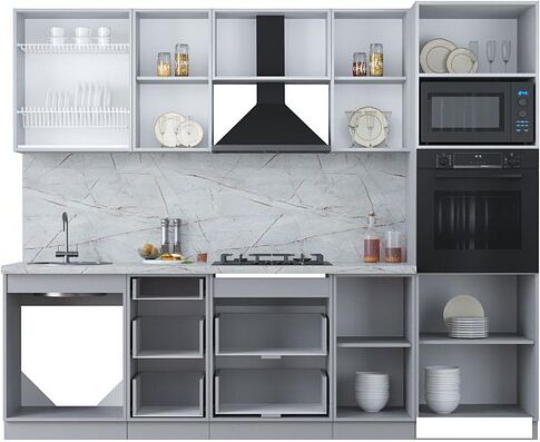 Готовая кухня Интерлиния Мила Пластик 2.6 (ваниль глянец/туманный глянец/белый гранит)