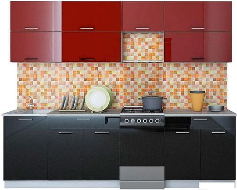 Кухня Интерлиния Мила Gloss 50-26 (бордовый/черный)