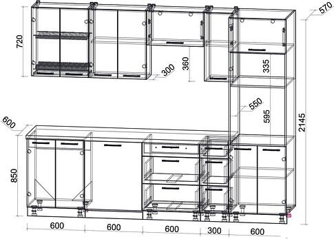 Готовая кухня Интерлиния Мила Gloss 2.7-ПМ1 (дуб вотан/серый/белый гранит)