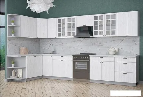 Готовая кухня Интерлиния Берес 1.5x3.4 правая (дуб полярный/серый каспий)