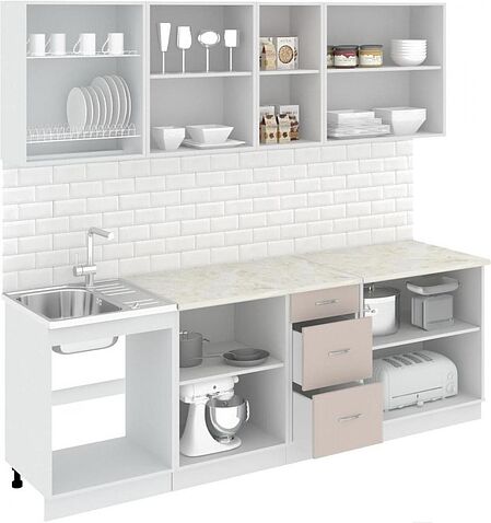 Кухня Кортекс-мебель Корнелия Лира 2.4м (крем/оникс/марсель)