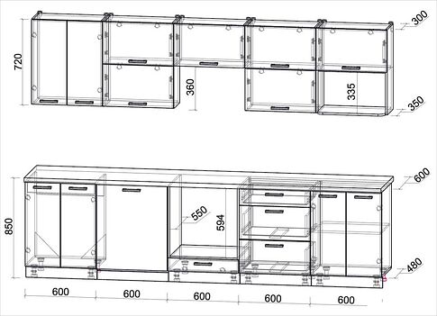 Готовая кухня Интерлиния Мила Лайт 3.0-ПМ2 (дуб серый/дуб серый/дуб бунратти)