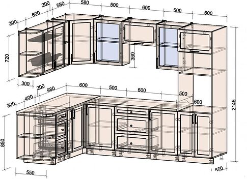 Готовая кухня Интерлиния Тренд 1.88x2.8 ВТ левая (пепел/пепел/опал светлый)