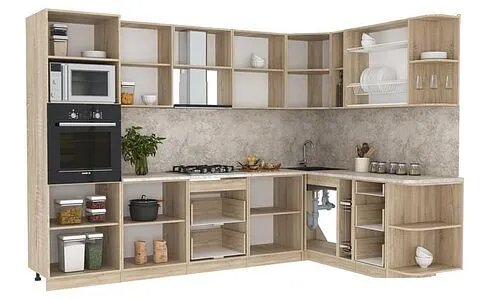 Готовая кухня Интерлиния Мила 1.88x3.0 правая (серебристый/бетон/бискайская сосна)