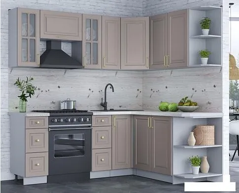 Готовая кухня Интерлиния Мила Шато 1.7x2.1 правая (луна/луна/бискайская сосна)