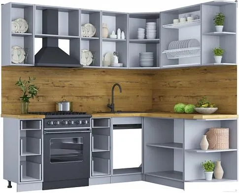 Готовая кухня Интерлиния Мила Шато 1.7x2.2 правая (луна/луна/бискайская сосна)