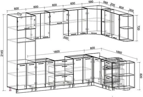 Готовая кухня Интерлиния Мила Лайт 1.88x3.0 правая без столешницы (дуб золотой/антрацит)