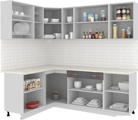 Угловая кухня Кортекс-мебель Корнелия Экстра 1.5x2.3м (дуб сонома/королевский опал)
