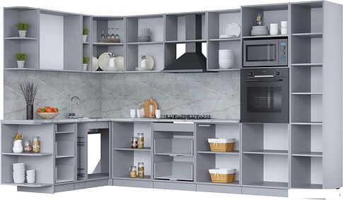 Готовая кухня Интерлиния Мила Лайт 1.88x3.4 левая (персидский жемчуг/бетон портленд/серый каспий)