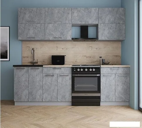 Готовая кухня Интерлиния Мила Gloss 60-24 (керамика/керамика/травертин серый)