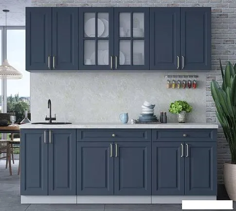 Готовая кухня Интерлиния Мила Шато 2.1А (индиго/индиго/опал светлый)