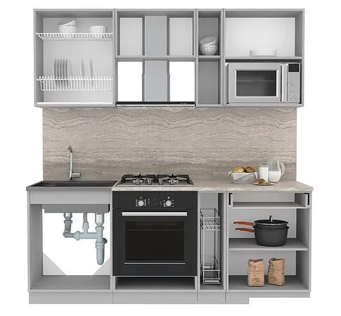 Готовая кухня Интерлиния Мила Лайт 2.0 ВТ (бетон/бетон/кастилло темный)
