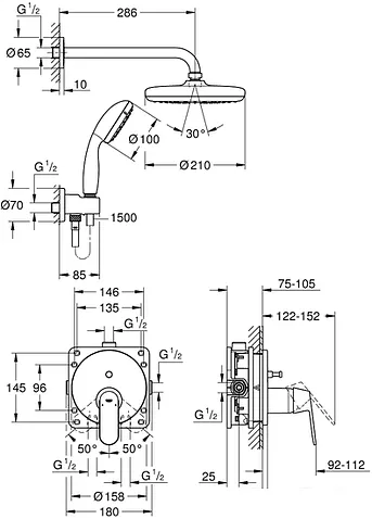 Душевая система Grohe Eurosmart Cosmopolitan 25219001