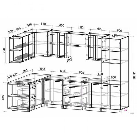 Готовая кухня Интерлиния Мила 1.68x3.0 правая (бетон-антрацит-травертин)