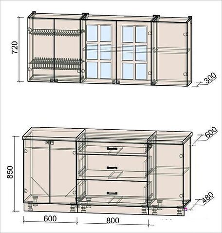 Кухня Интерлиния Мила Деко 1.8 Б (пепел/слоновая кость/травертин серый)