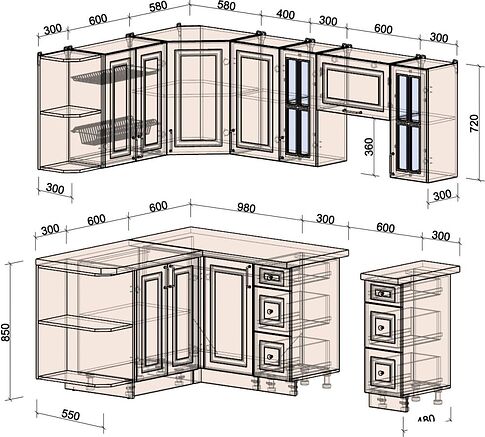 Кухонный модуль Интерлиния Мила Шато 1.5x2.2 LV (белый/керамика/опал светлый)